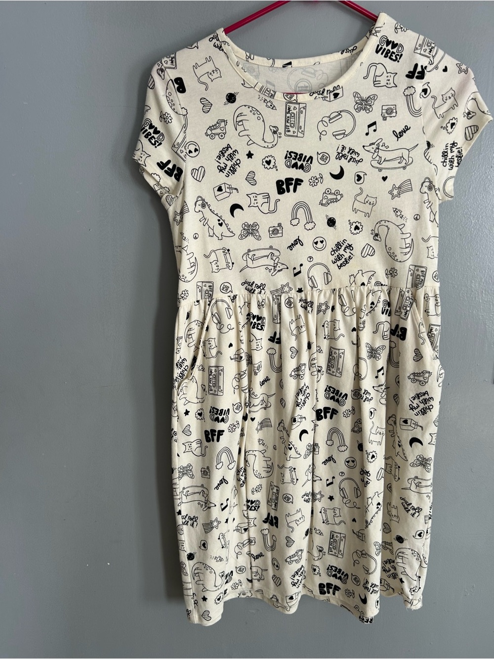 wonder nation Cream Short Sleeve Graphic Print Dress
